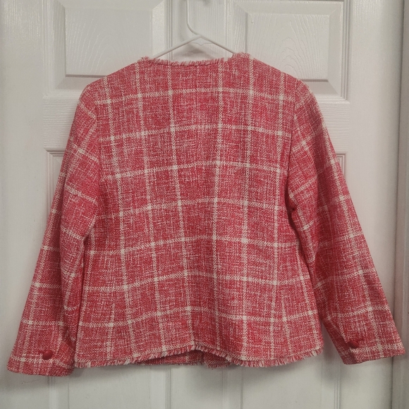Talbots Twisted Windowpane Pink And White Tweed  Jacket - Picture 7 of 11